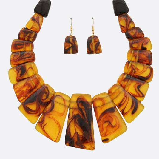 TORTOISE CHUNKY NECKLACE EARRING SET TNE-2436