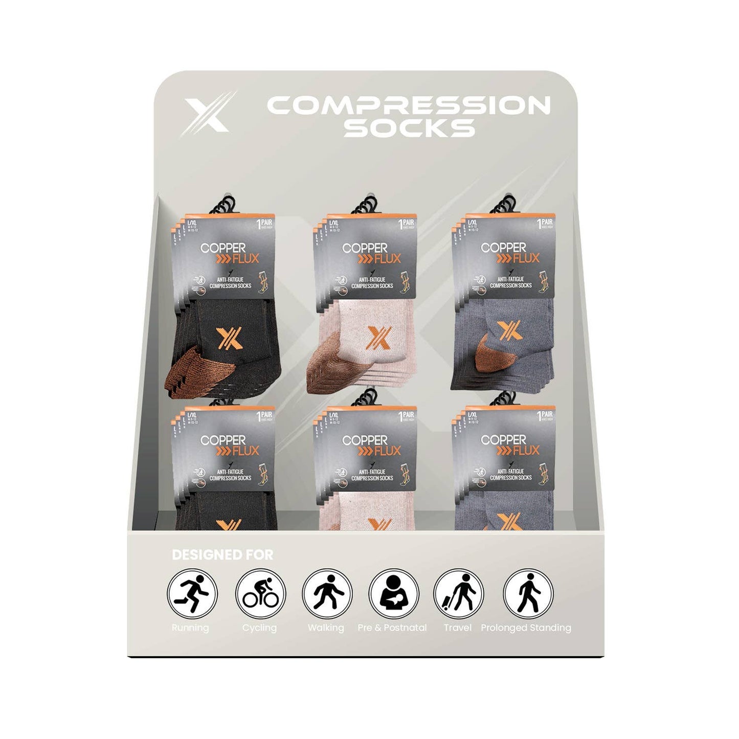 COPPER COMPRESSION SOCKS WITH FREE DISPLAY (24-PAIRS)