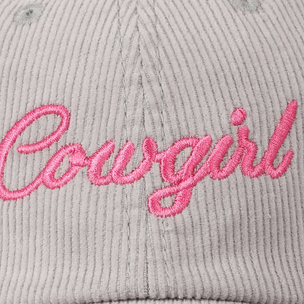 Cowgirl Text Solid Color Corduroy Baseball Cap