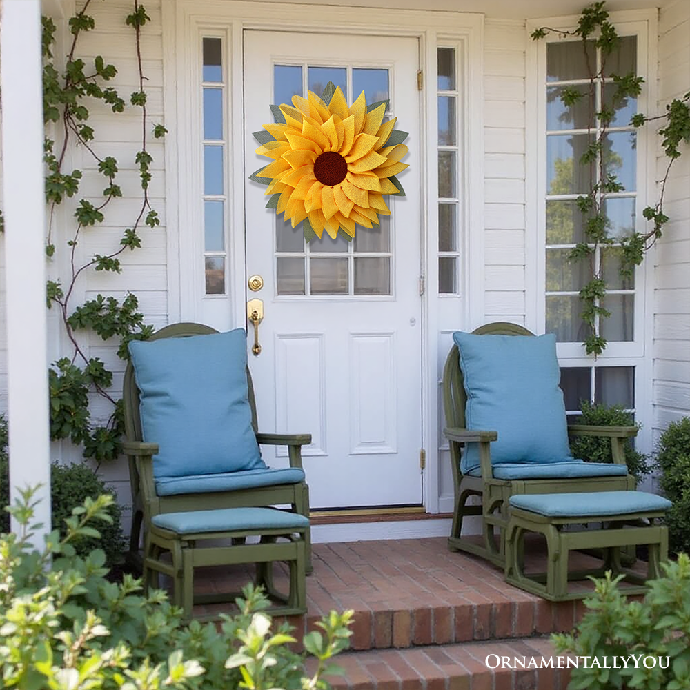 Charming Burlap Sunflower 22" Wreath, Vintage Door Decor