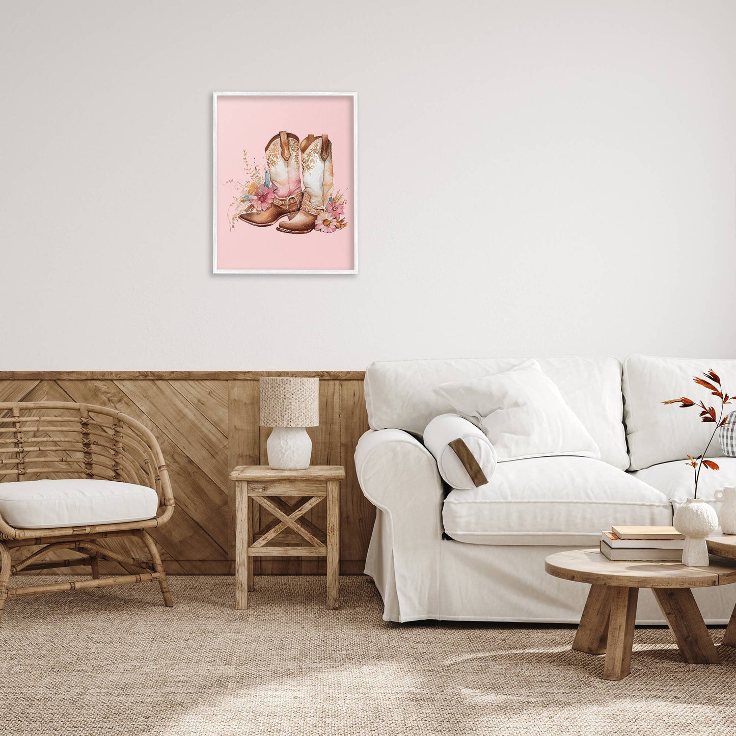 Floral Pink Cowgirl Boots - Framed Wall Art