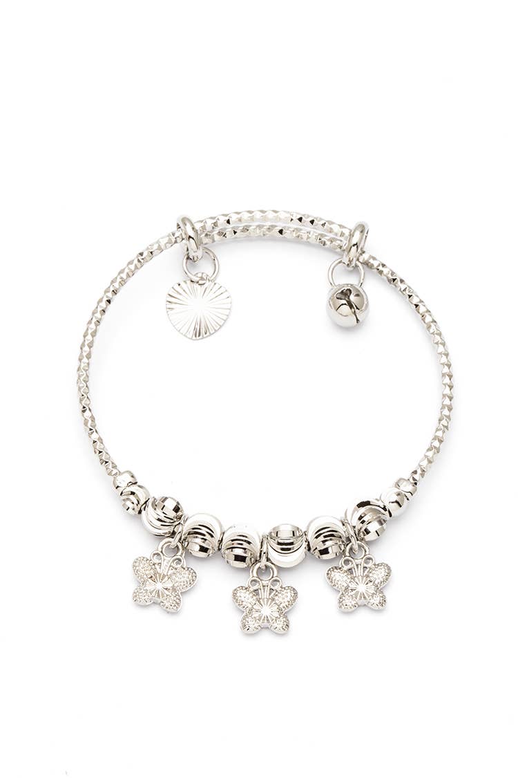 Kid Size Flower Charm Stainless Steel Bangle