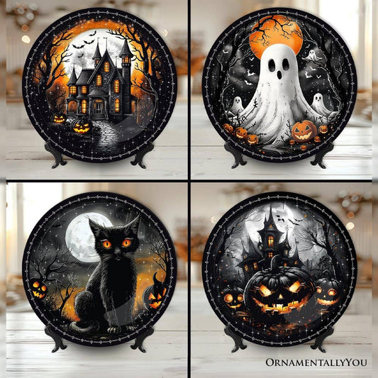 Haunted Night Set of 4 Plates, Black Halloween Tableware