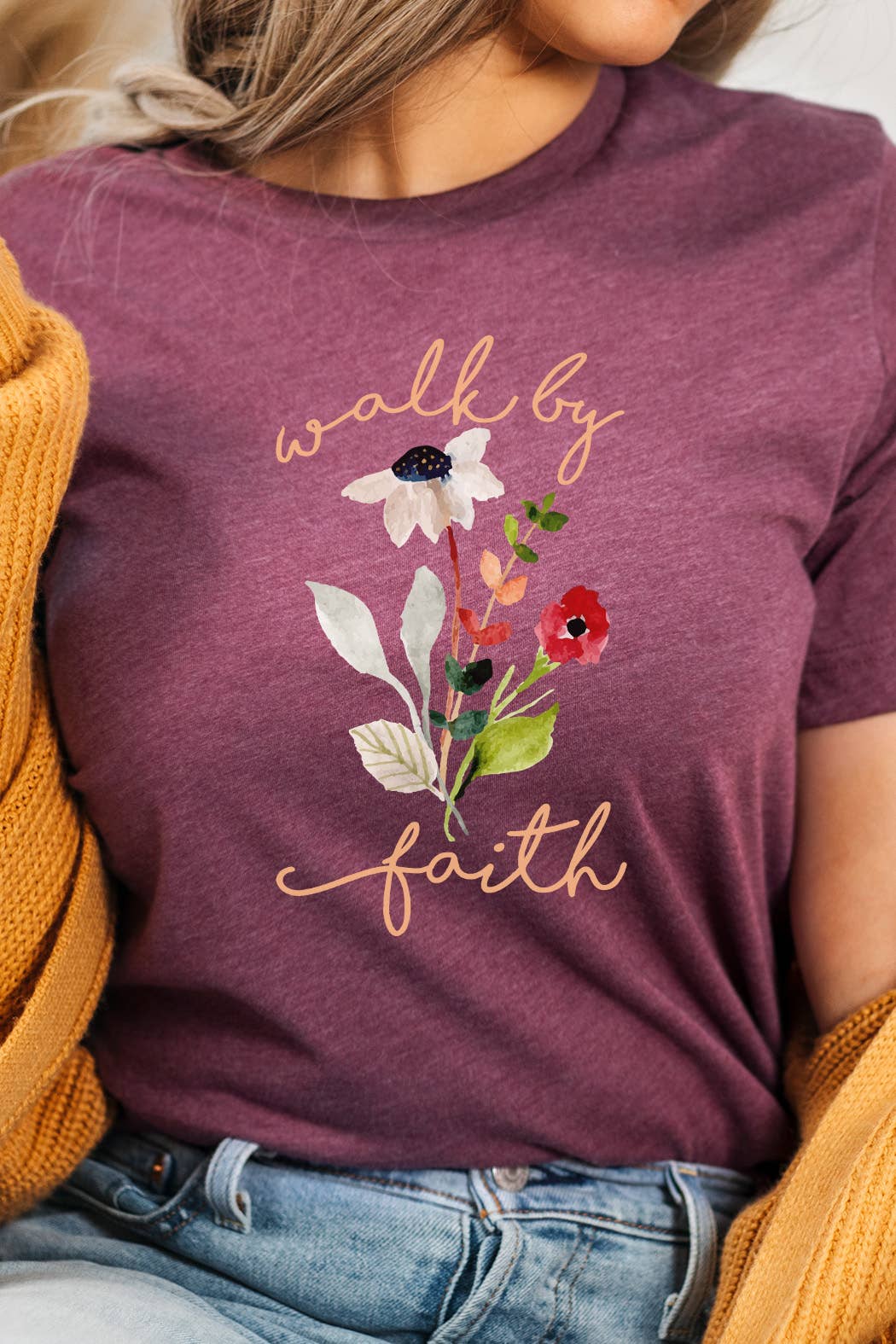 Walk By Faith Flowers Florals Spring Easter Graphic Tee