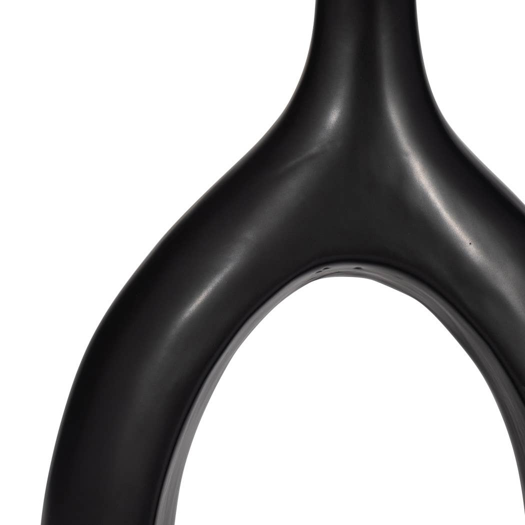 Ceramic Round Curved Open Cut-Out Vase - Black, 12 in.