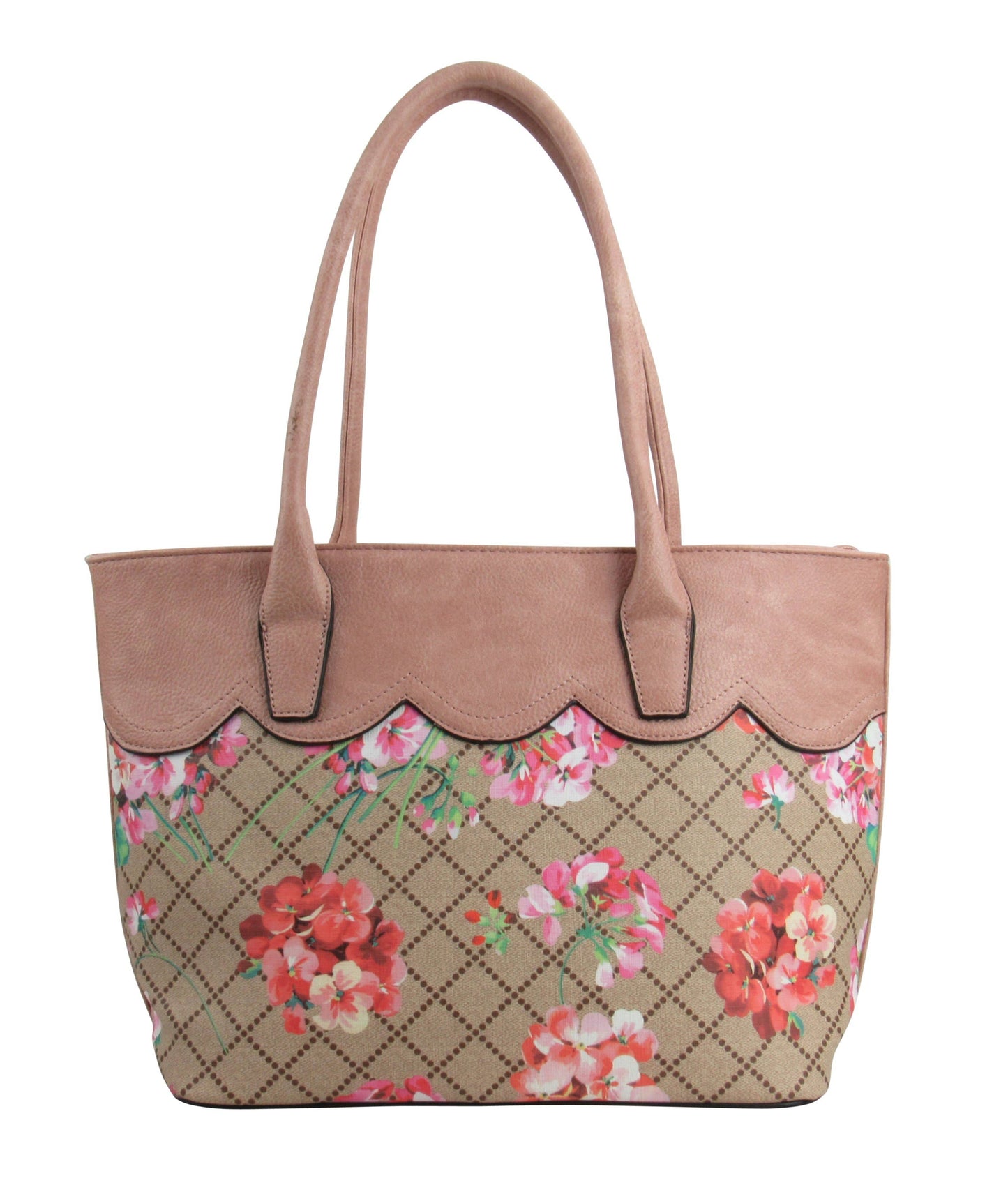 7356 Floral Print Two Color Faux Leather Bag