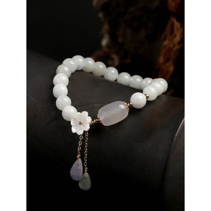 National Jade Beads&Flower Handmade Bracelet