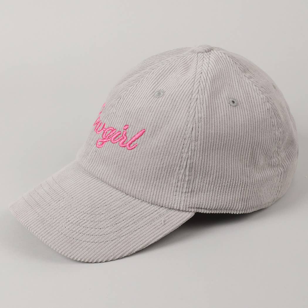 Cowgirl Text Solid Color Corduroy Baseball Cap