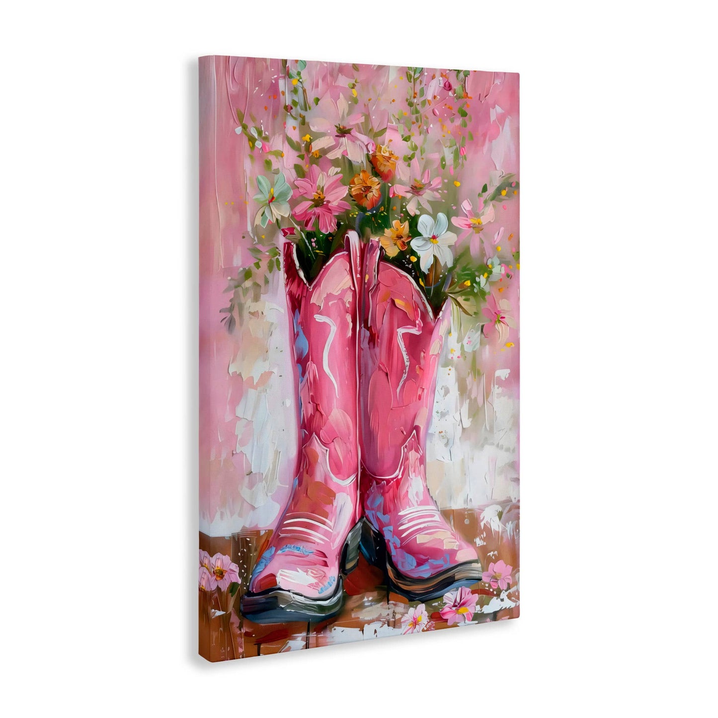 Floral Boots Pink Cowgirl - Unframed Wall Art