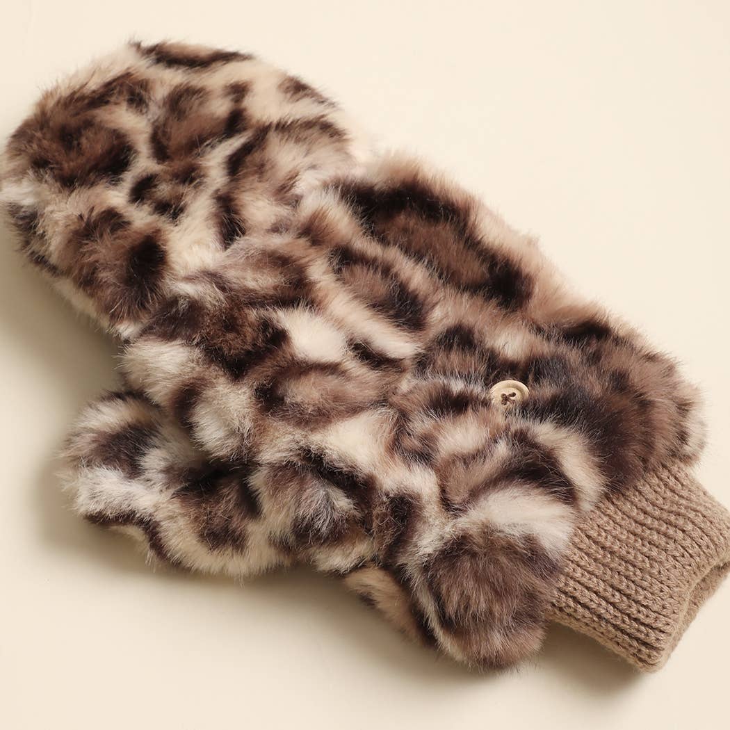 Women's Leopard Faux Fur Convertible Mitten Gloves