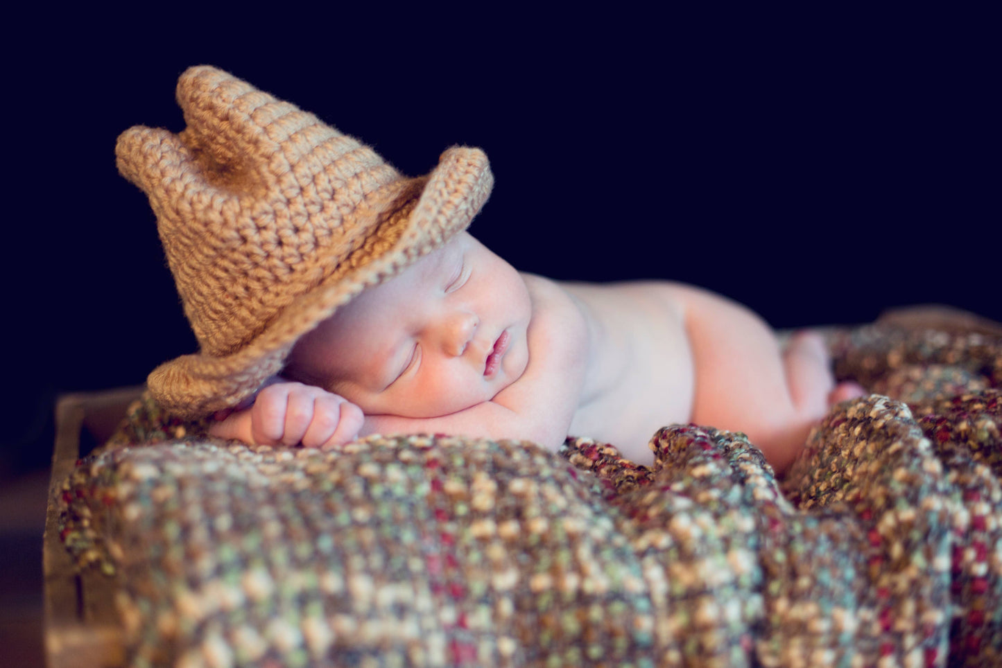 Brown Crocheted Handmade Heirloom Cute Baby Gift Cowboy Hat