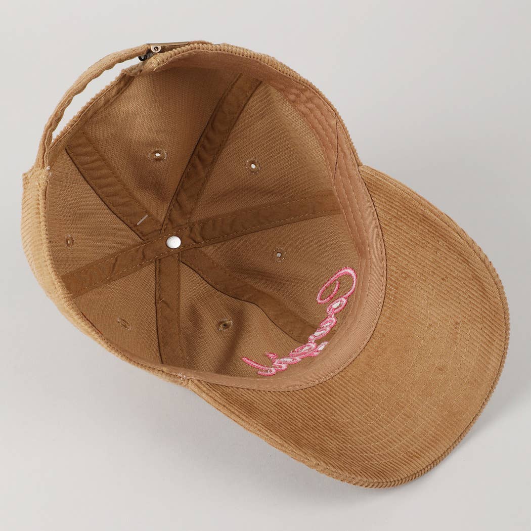 Cowgirl Text Solid Color Corduroy Baseball Cap
