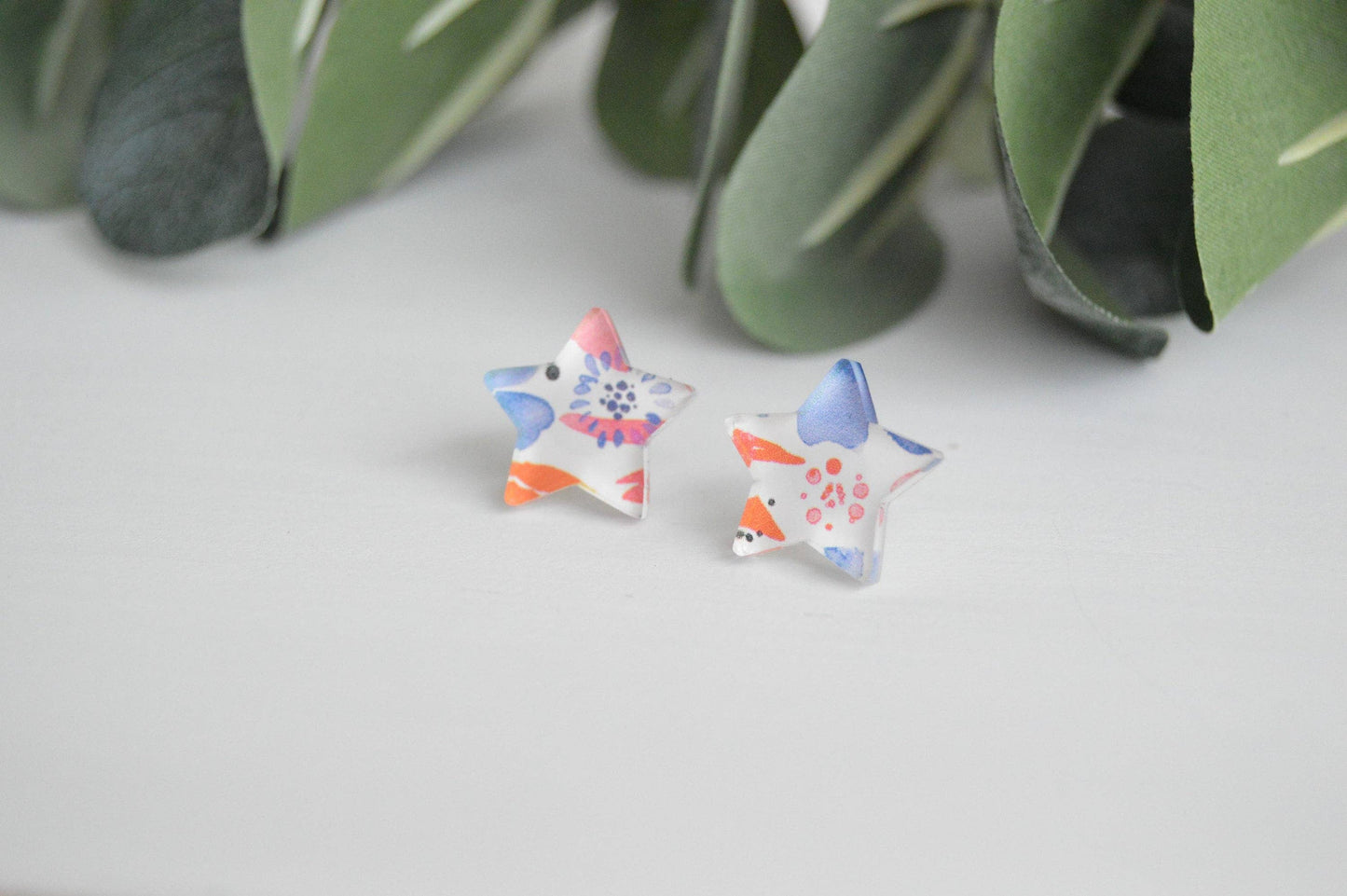 Patriotic Watercolor Floral Stud Earrings