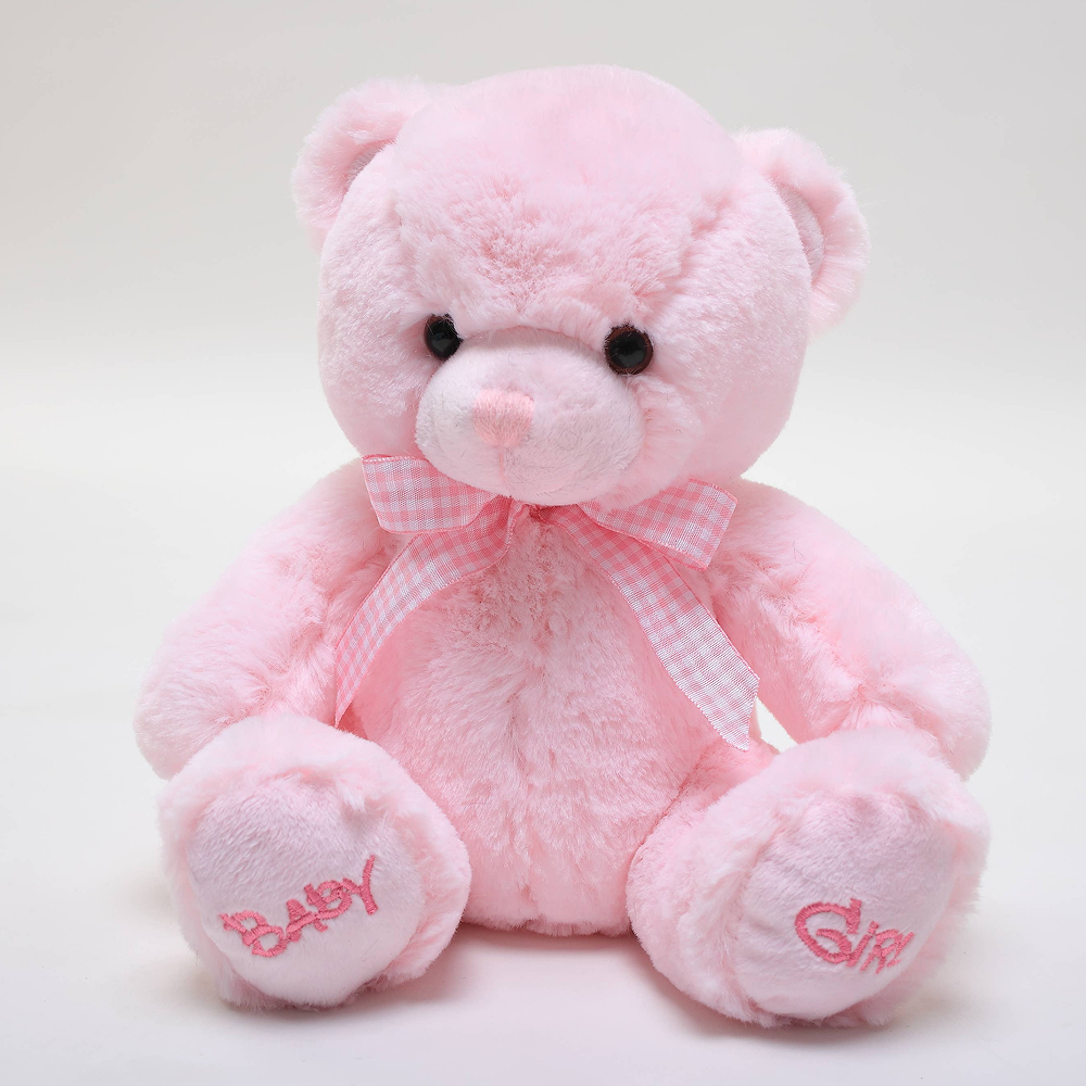 9″ Baby Girl Plush Teddy Bear | Pink Ribbon Bear Gift