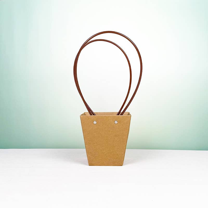Trapezoid Kraft Paper Flower Bouquet Gift Bag w/ Handles