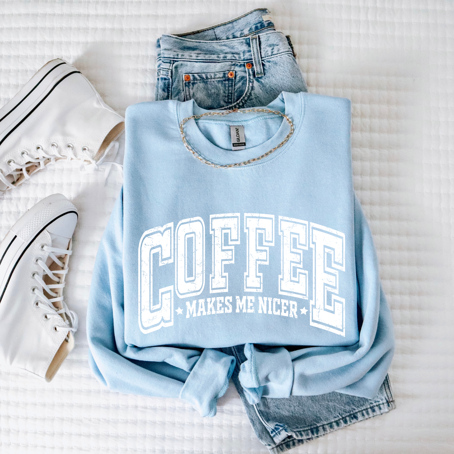 White Coffee Make Me Nicer Graphic Crewneck Sweatshirt