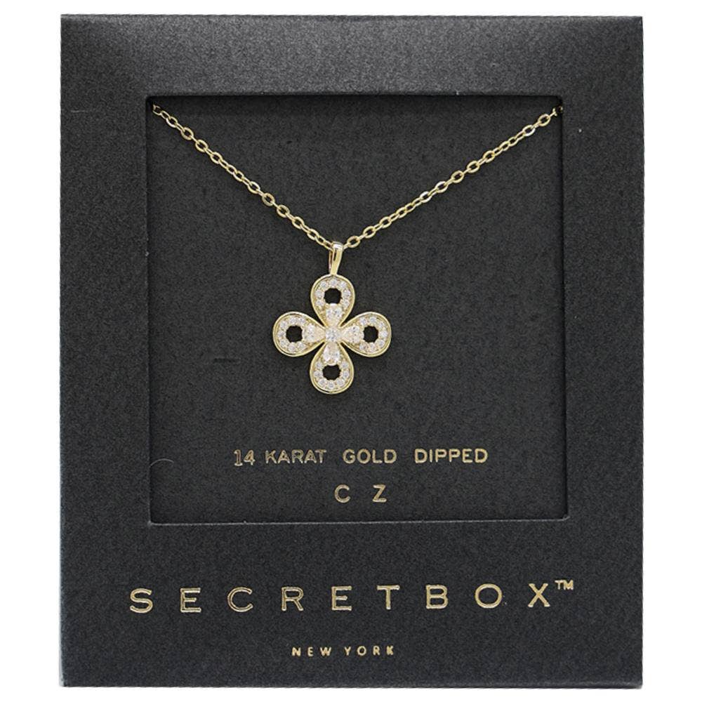 SECRET BOX 14K GOLD DIPPED FLOWER SHAPED CZ NECKLACE 59
