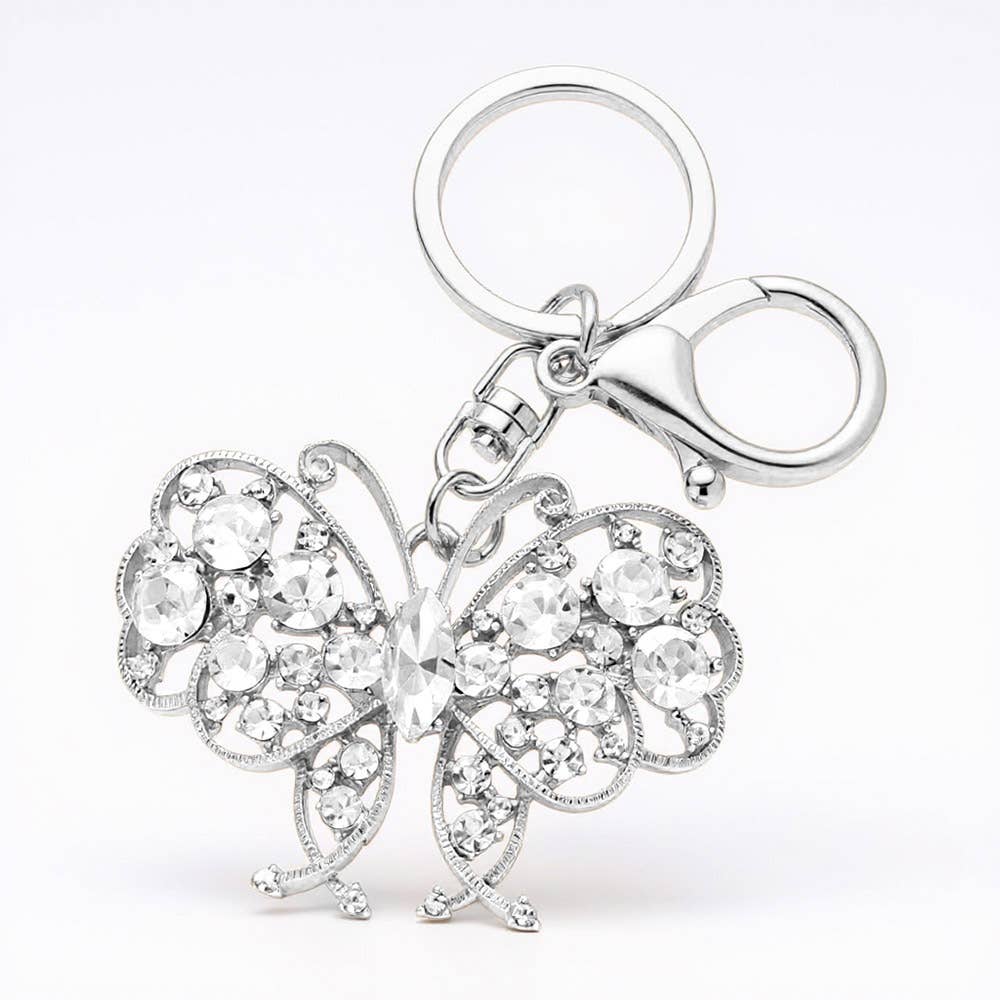 Marquise Round Crystal Butterfly Keychain