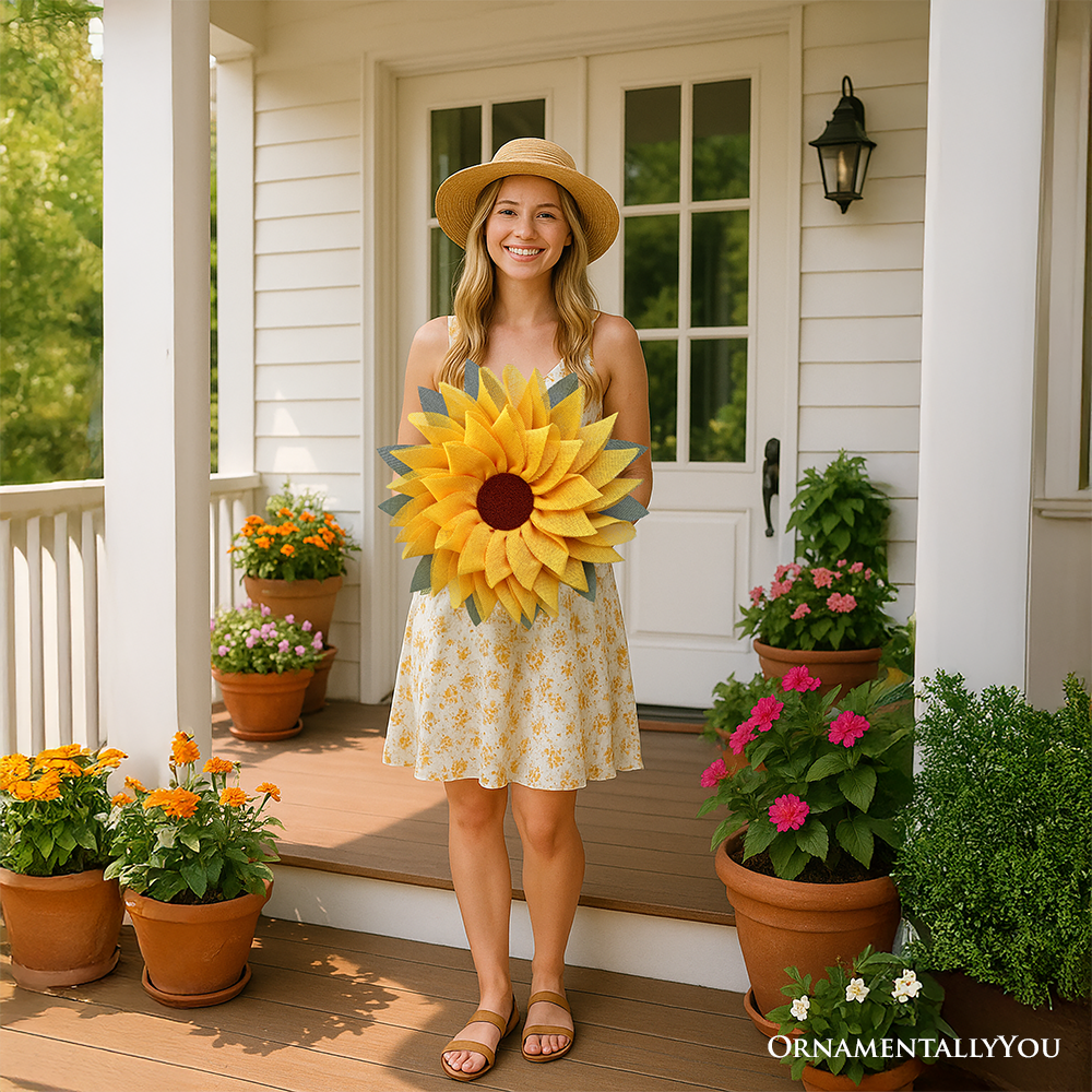 Charming Burlap Sunflower 22" Wreath, Vintage Door Decor