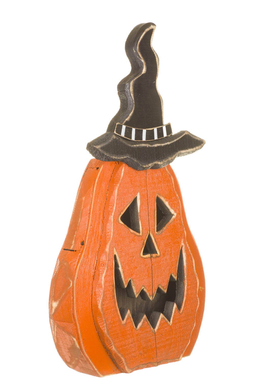 Orange Jack-O-Lantern Pumpkin Display With Witch Hat