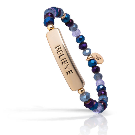 "Believe" Beaded Bracelet - Gold / Navy / Purple