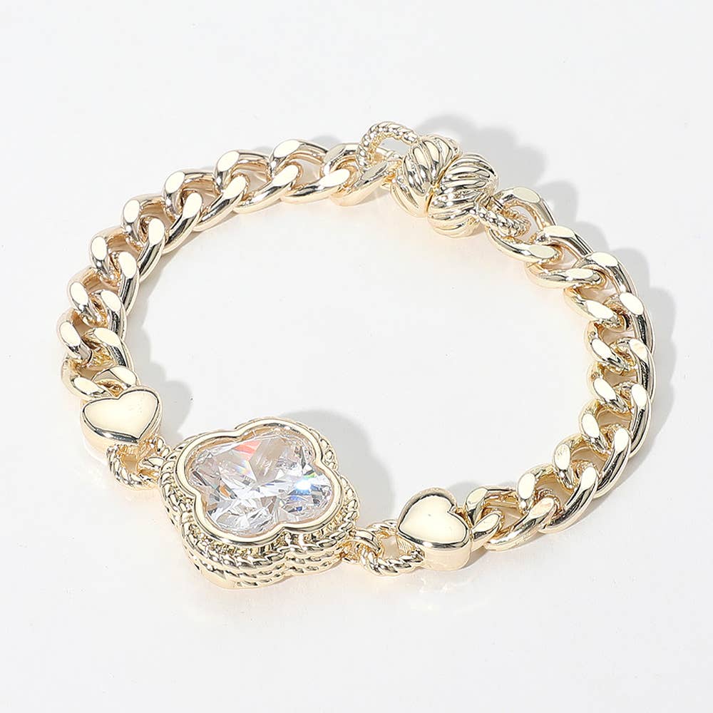 14K Gold Plated CZ Quatrefoil Stone Pointed Magnetic Bracele