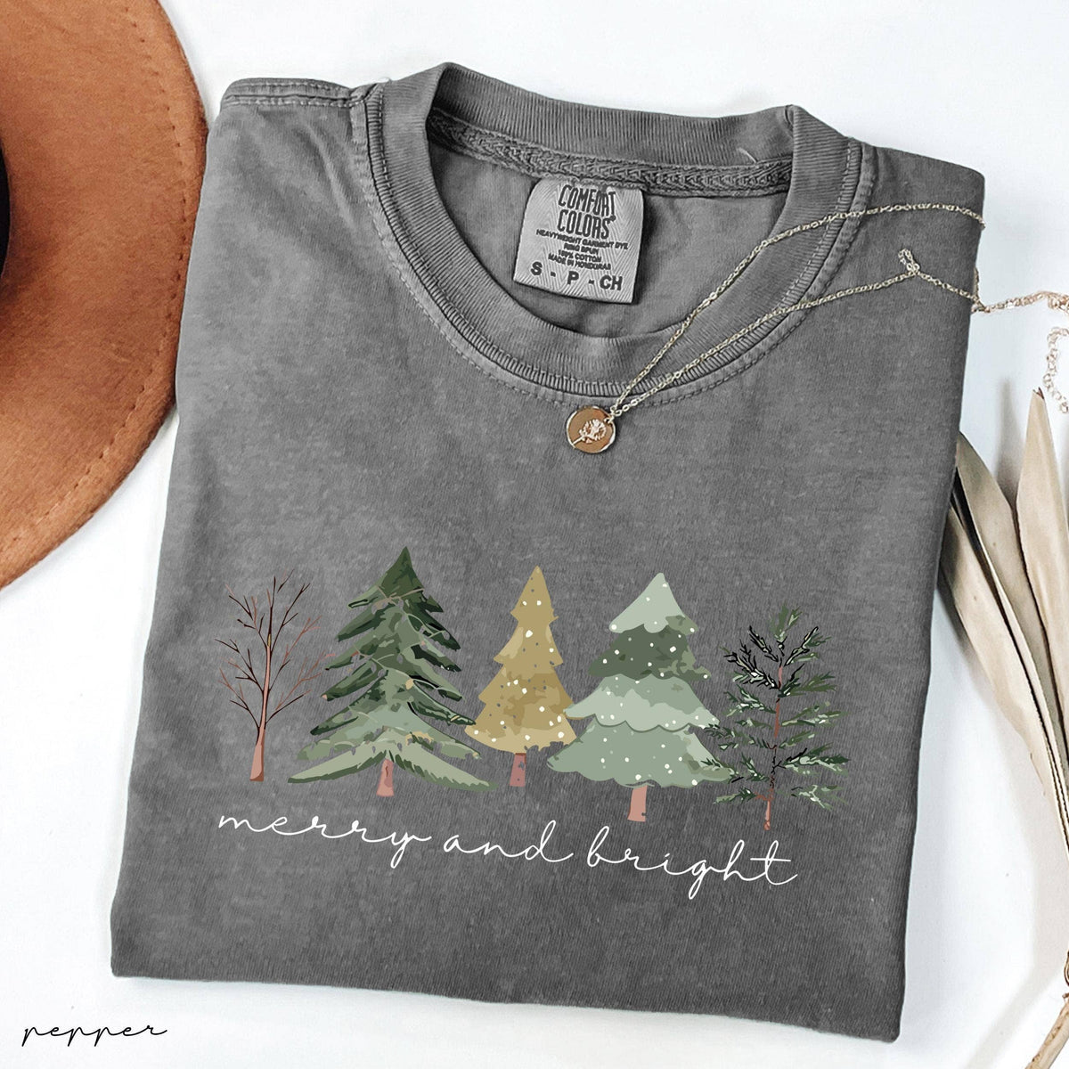 Comfort Colors Merry and Bright Trees, Xmas Holiday Shirt