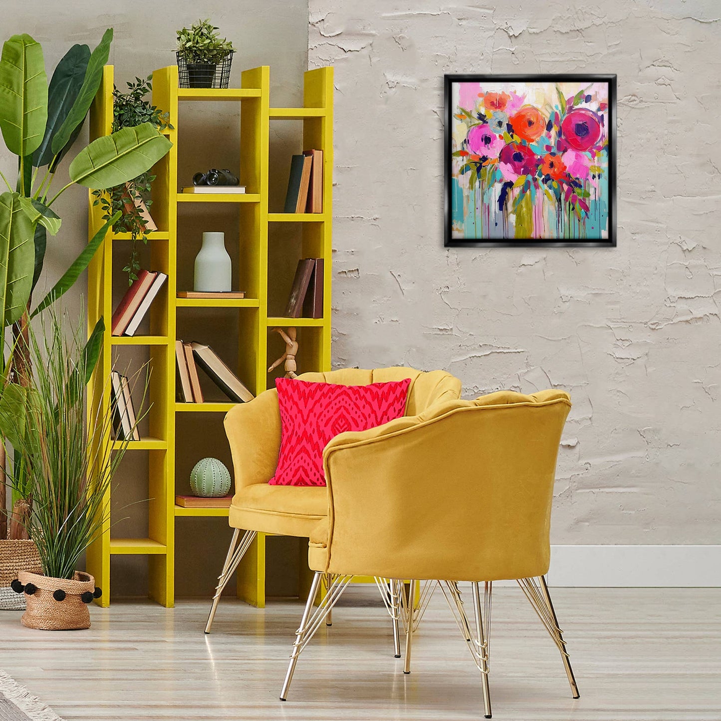 Bold Drip Roses Floater Framed Art