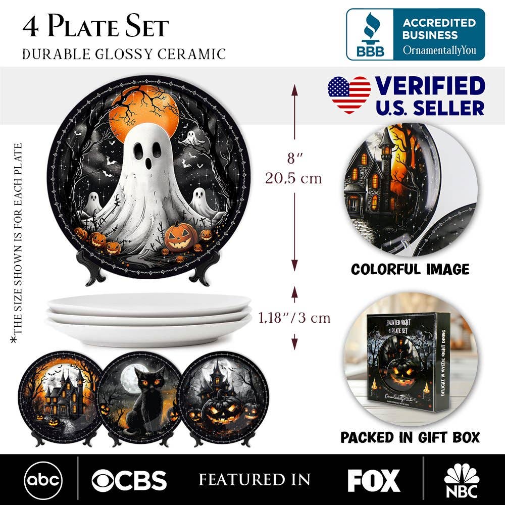 Haunted Night Set of 4 Plates, Black Halloween Tableware