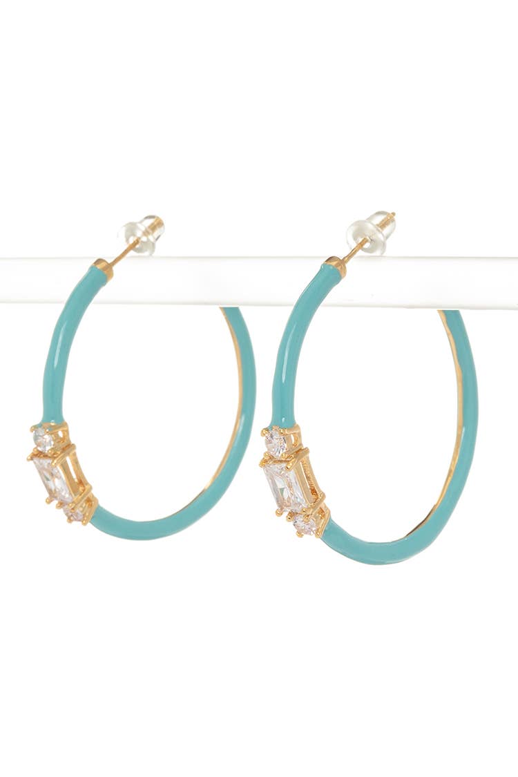 Enamel CZ Hoop Earrings