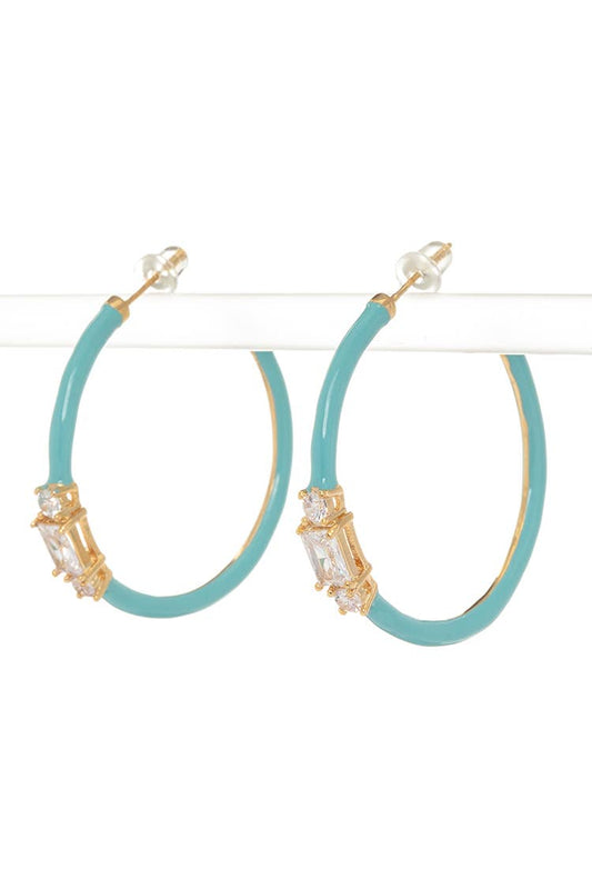 Enamel CZ Hoop Earrings