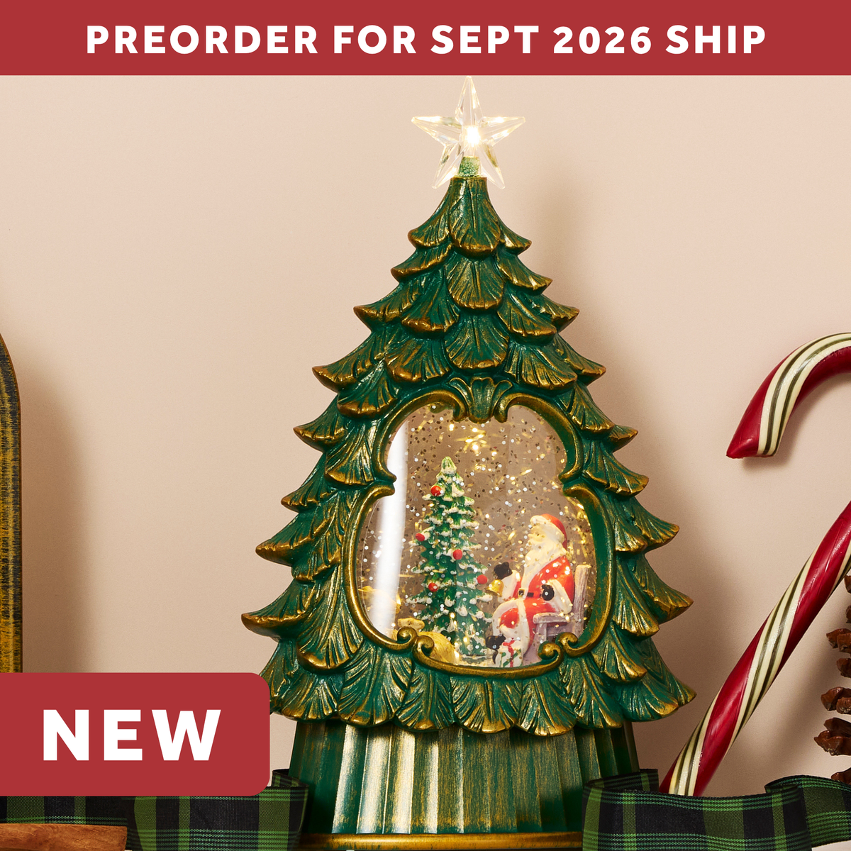 LED Evergreen Tree Musical Snow Globe w/Santa