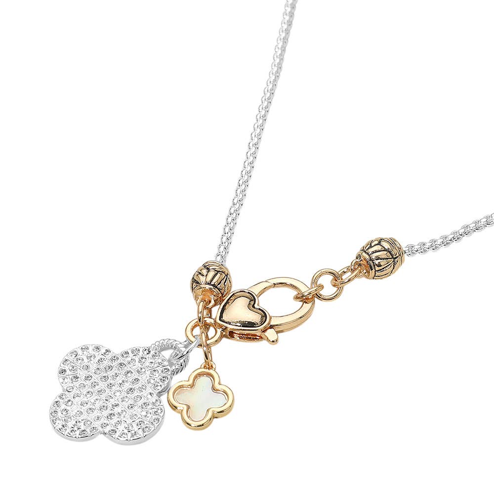 Stone Paved Mother of Pearl Quatrefoil Pendants Necklace