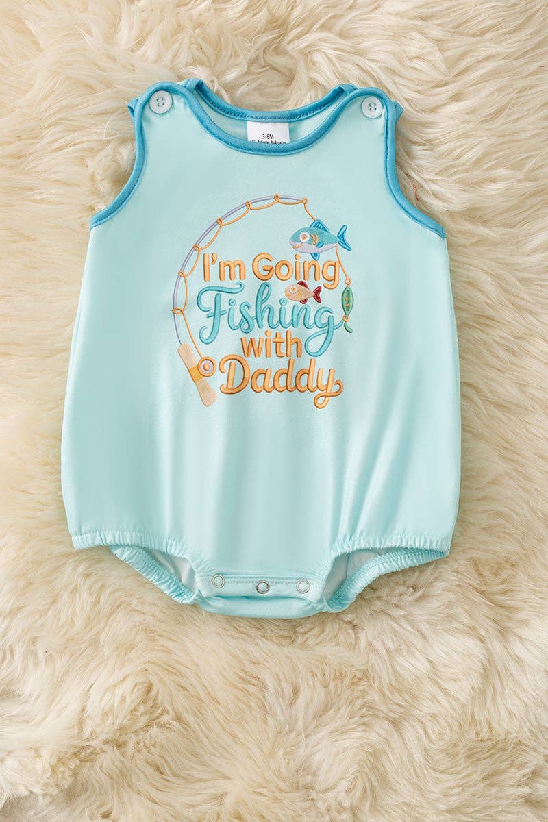 Gone Fishing with daddy" Lt. Blue printed baby bodysuit. RPB60306 AMY