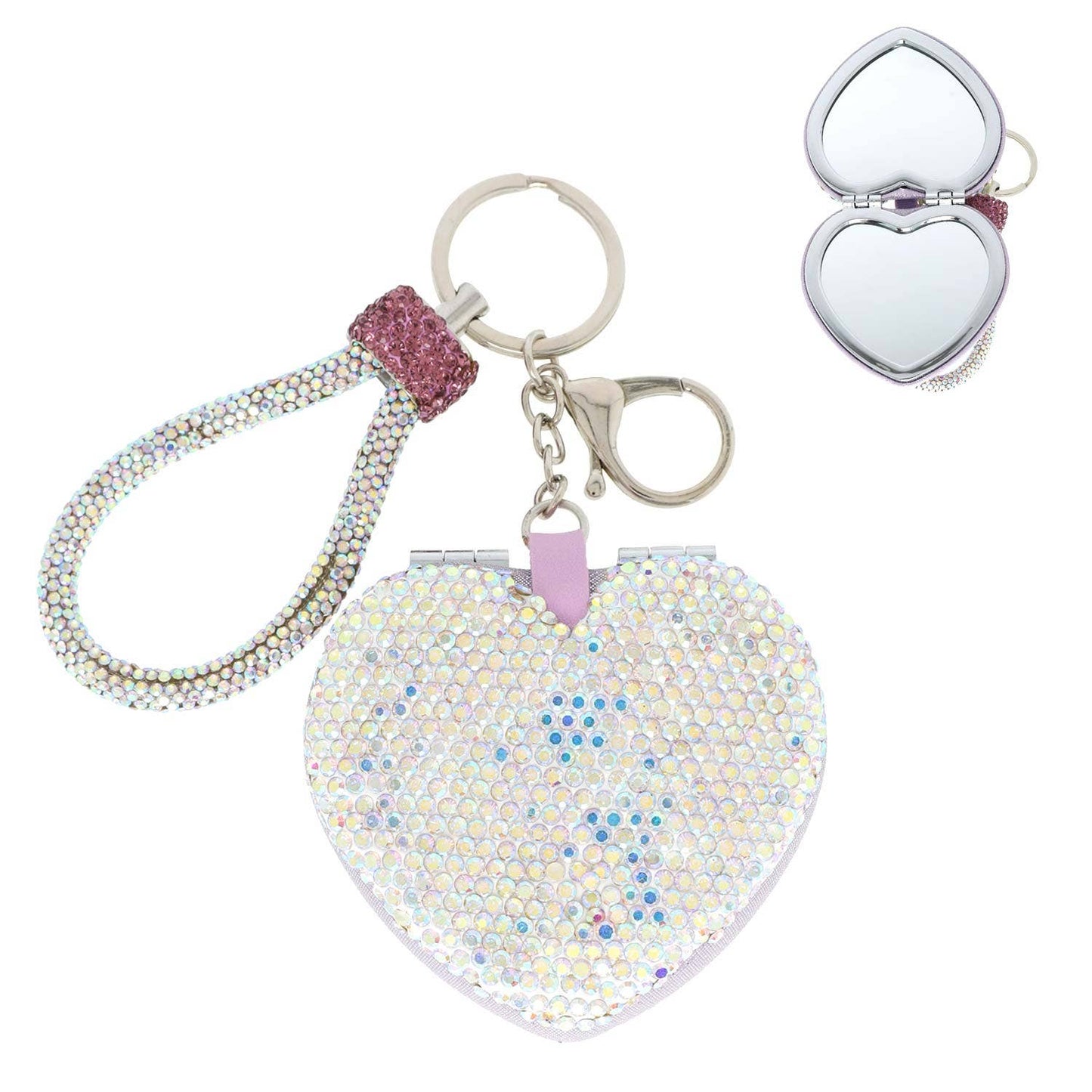 Heart Shaped Compact Mirror Wristlet Keychain