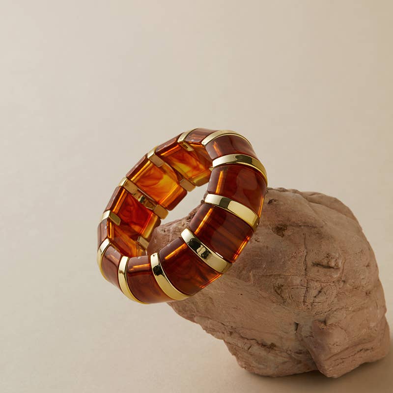 B25170 Bold Tiled Polyresin Stretch Bangle Bracelet