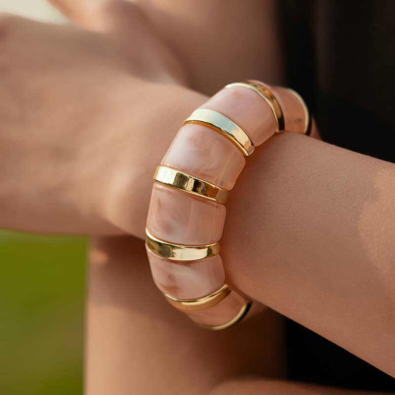 B25170 Bold Tiled Polyresin Stretch Bangle Bracelet