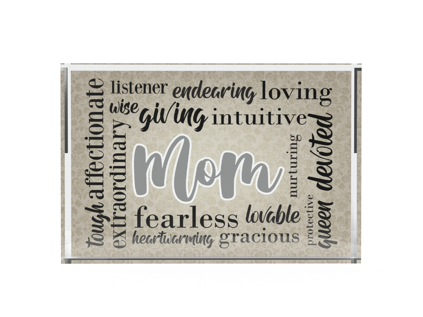 Inspirational Word Cloud Acrylic Plaque for Mom, 4x6x1 In