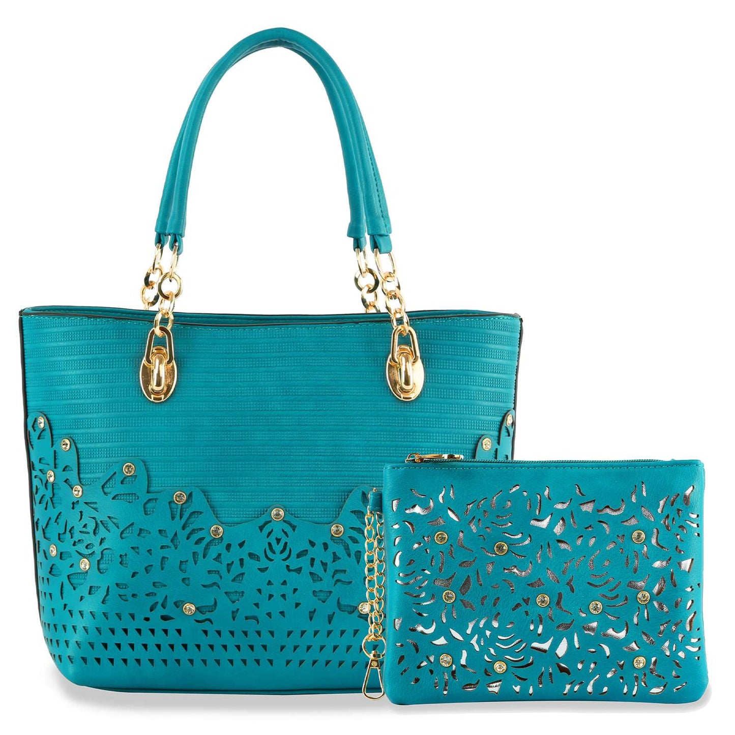 Rhinestone Accent Accessorized Handbag Set