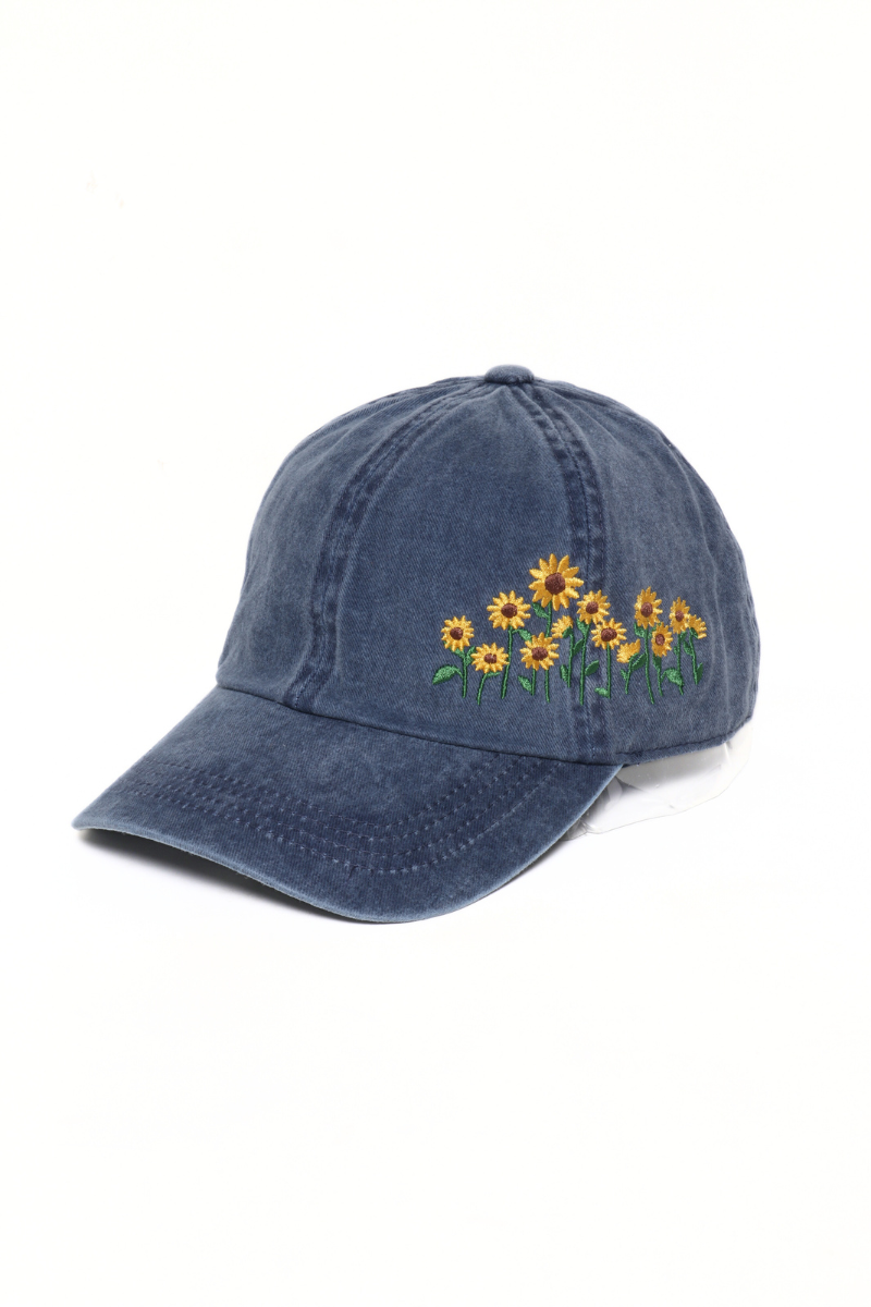 Sunflowers Side Embroidery Cotton Baseball Cap