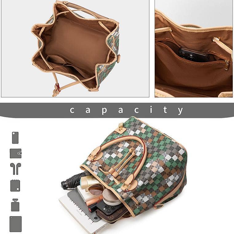 Camouflage drawstring bucket bag handbag
