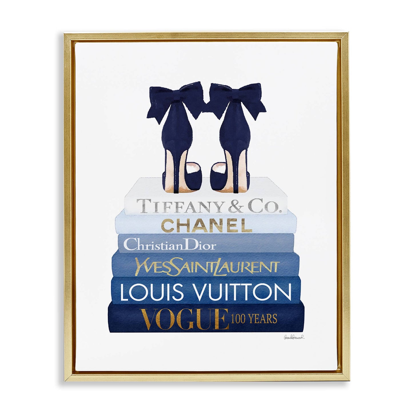 Navy Blue Heels Chic Bookstack Floating Frame