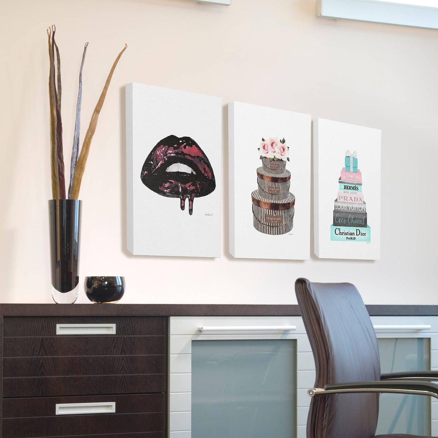 High Fashion Bookstack Pink with Blue Box and Bow Canvas