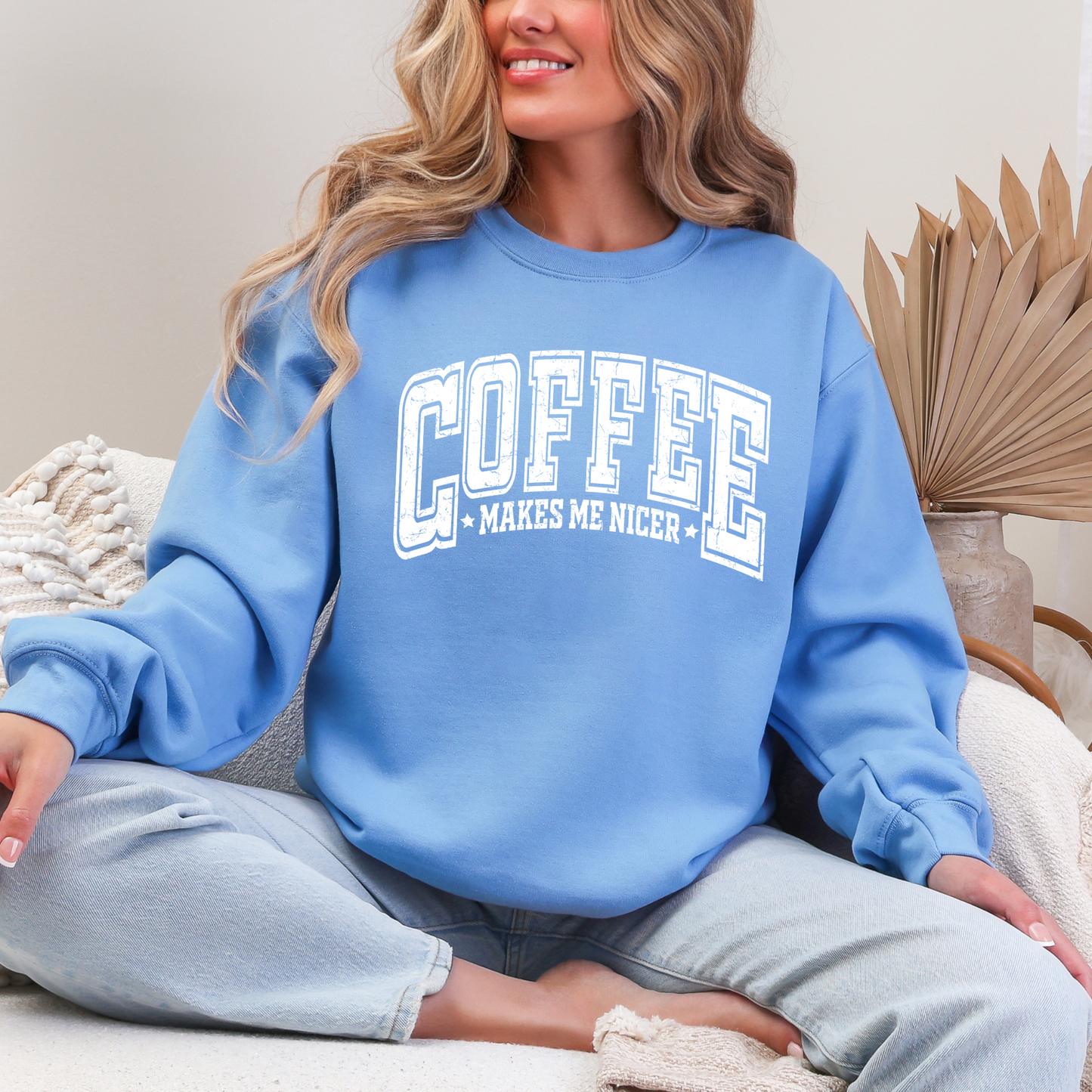 White Coffee Make Me Nicer Graphic Crewneck Sweatshirt
