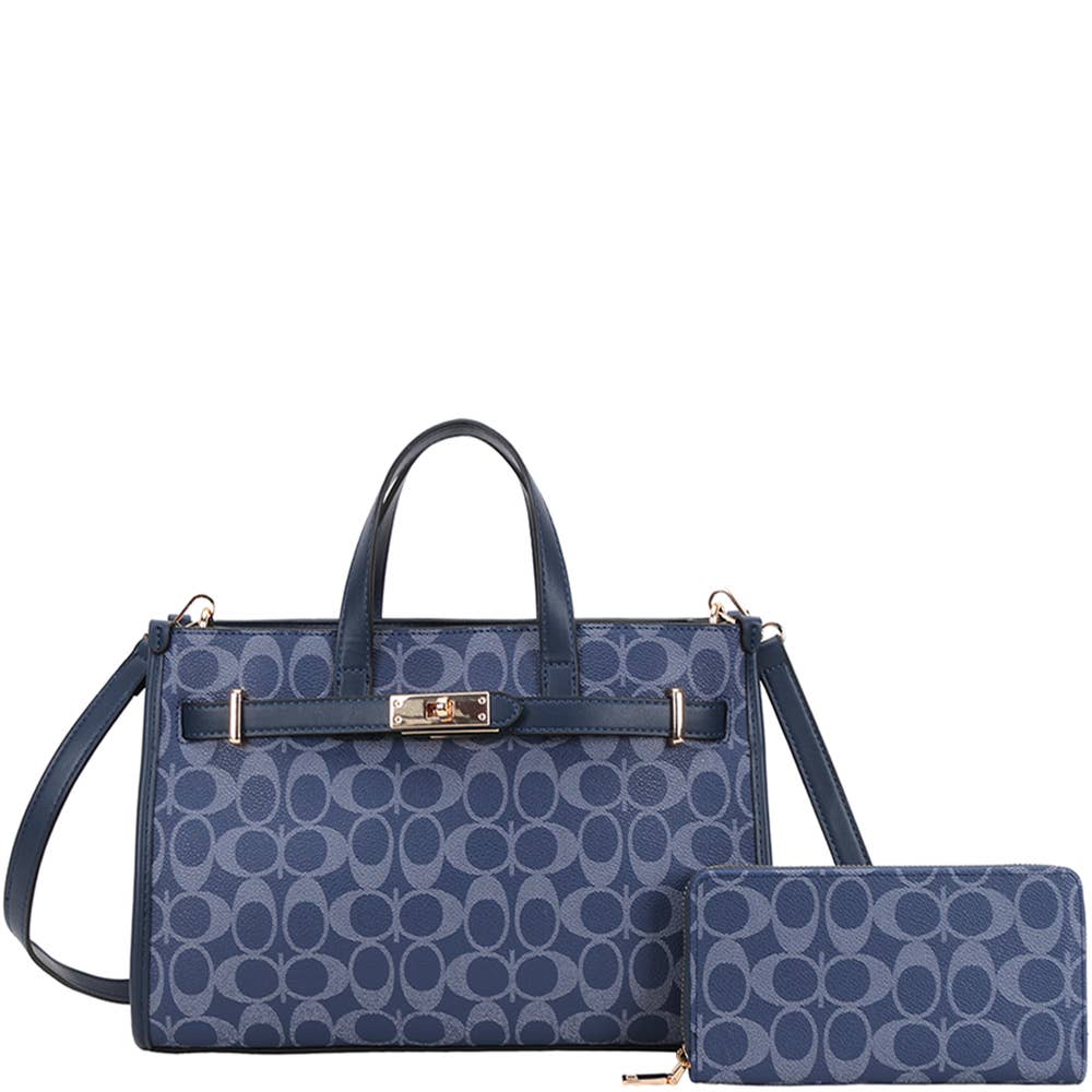 2In1 Oval Print Satchel Bag W Wallet Set XFT-1297W