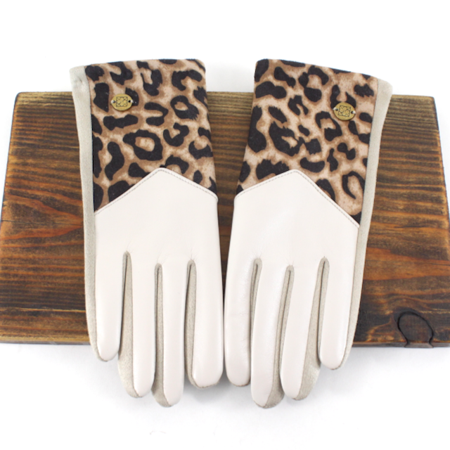 A26002 Faux Leather Leopard Contrast Gloves
