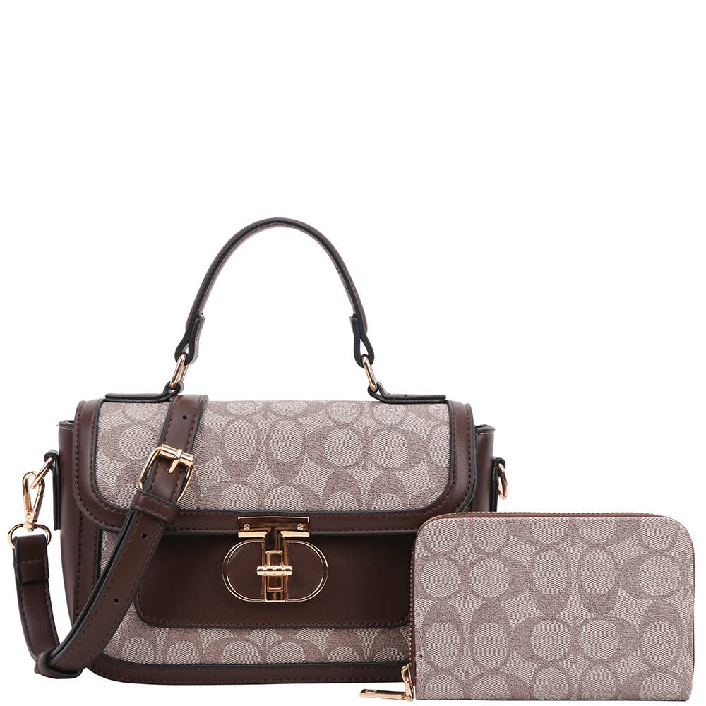 2IN1 OVAL PATTERN HANDLE SATCHEL W WALLET SET, XFT 9095A