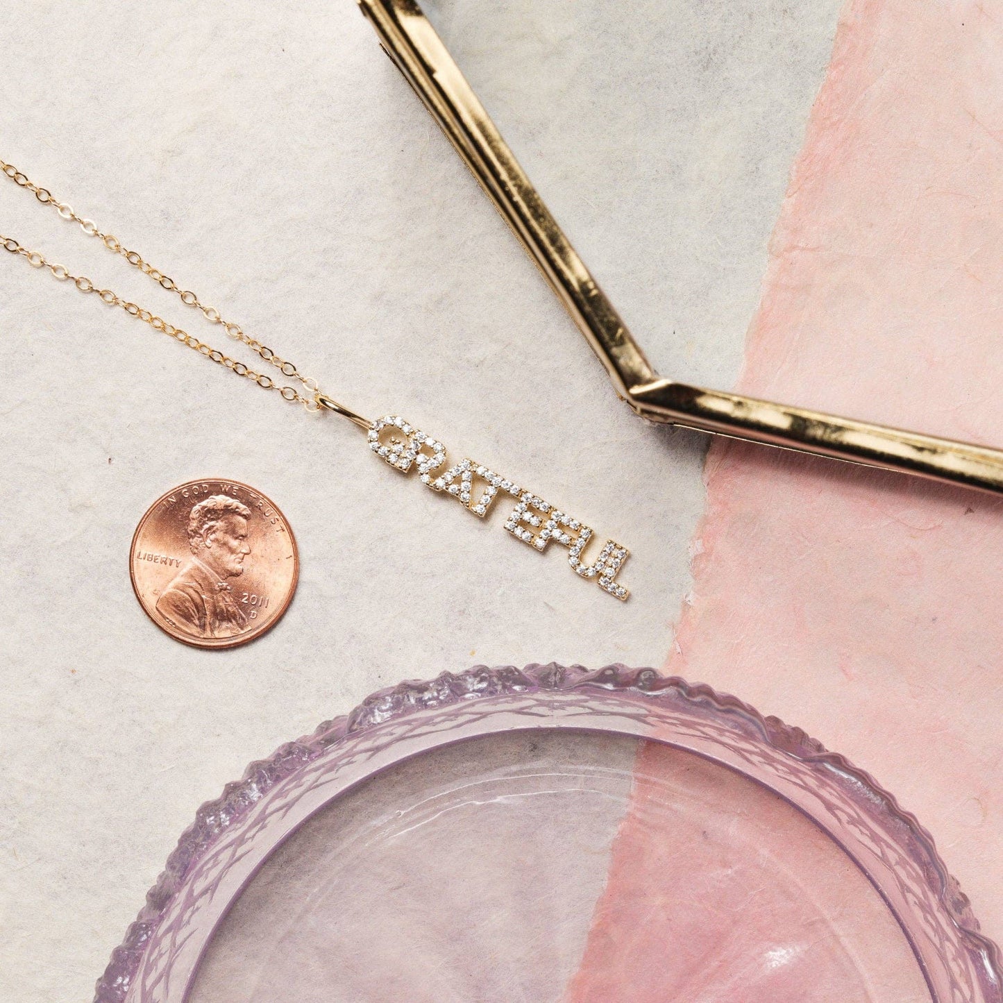 Grateful Pave CZ Gold Pendant Necklace