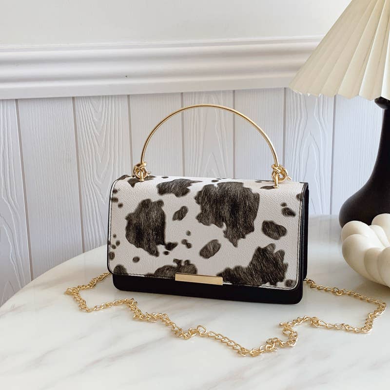 Western Cow Print Top Handle Chain Shoulder Bag
