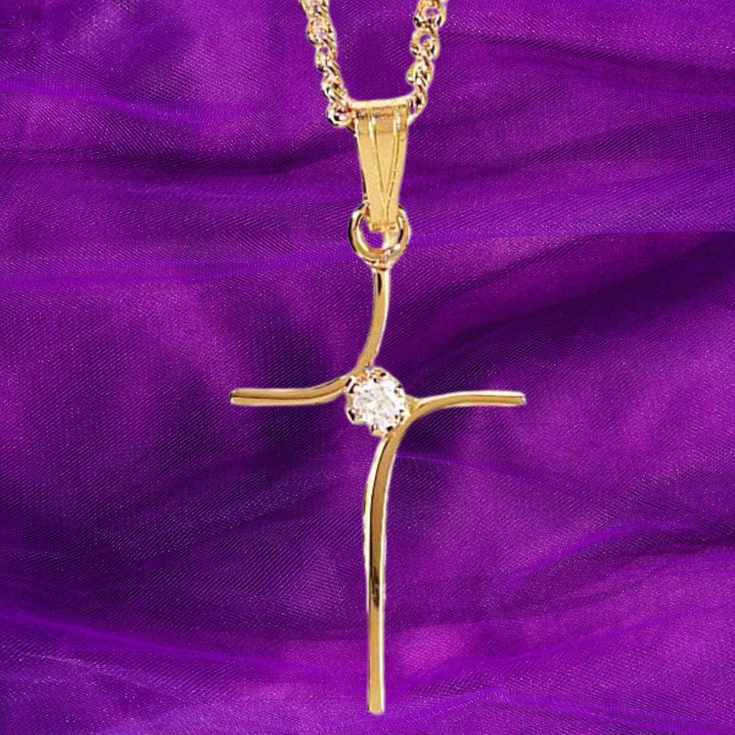 Gold Plated Cross With Stone Necklace